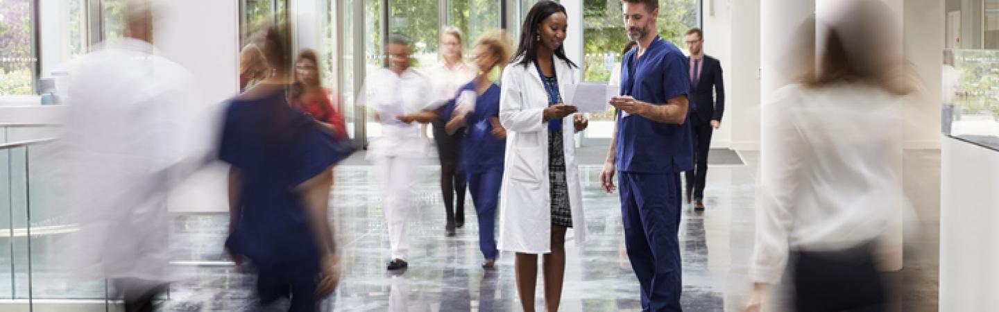 Busy lobby of a hospital