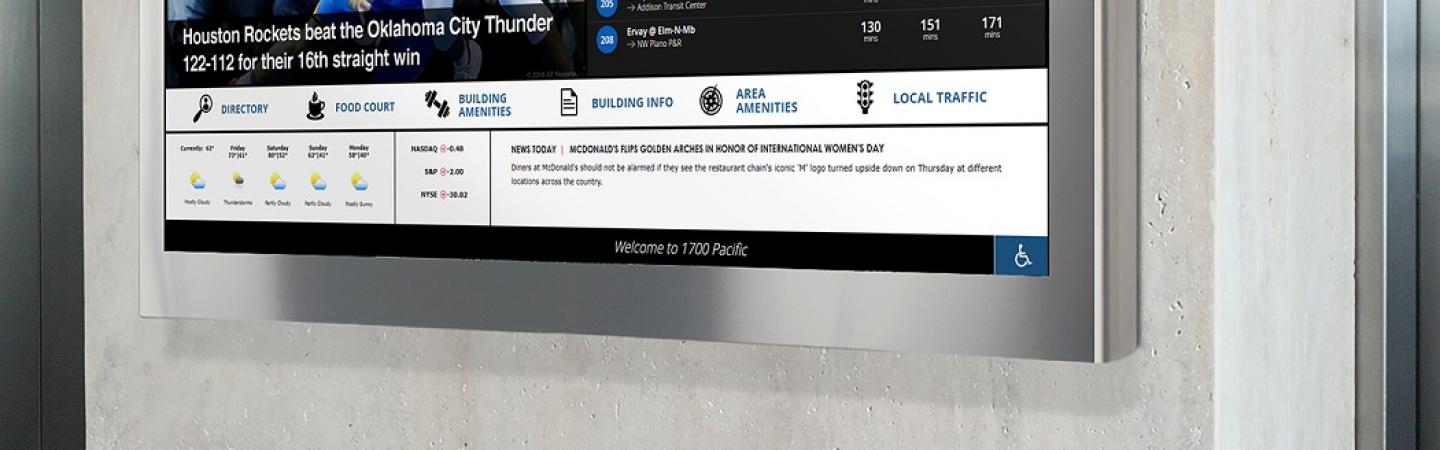 TouchSource digital sign in lobby next to elevator